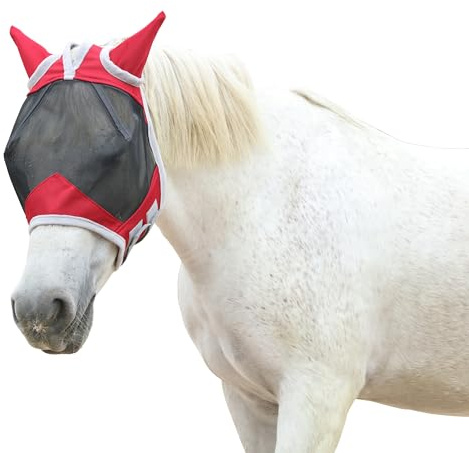 Gallopoff Horse Fly Mask with Ears, Breathable Fine Mesh Red Pony