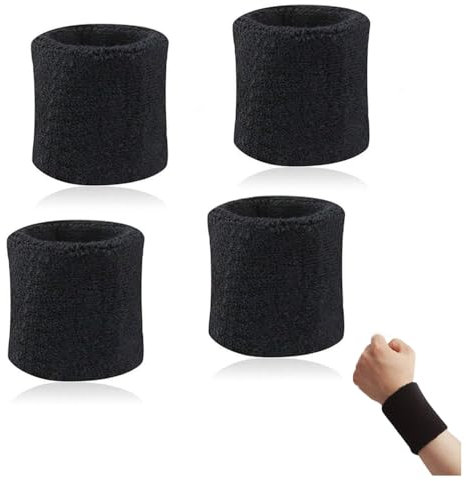 Ceihwa 4 Stück Fitness-Schweisbandset Arm 8 * 8cm Schweißbänder Handgelenk Schwarz Wristband Sport Men Absorbent Breathable Sweatband Wrist Gelenkband aus Baumwolle für Tennis Basketball Football