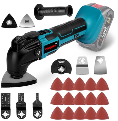 ONEVAN Multifunktionswerkzeug Akku für Makita 18V, Multitool Akku Oszillationswerkzeug mit 22 Zubehör, 4°Oszillationswinkel & 6-Gang, Multifunktionstool zum Schneiden Schleifen (ohne Batterie)