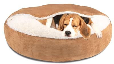 Pet Soft Small Dog Bed Cat Bed with Cover Cave - Round Calming Dog Beds Washable Cuddler Puppy Beds for Small, Medium Dogs and Cats (Khaki, 30)