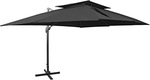 Homgoday Sombrilla voladiza con Doble Techo Negro 400x300 cm Sombrilla voladiza Parasol Excentrico, Sombrilla de Jardín Protección UV
