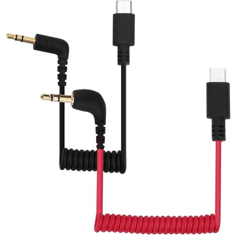 BTFO 2pz Cavo Adattatore Microfono USB C a TRS 3,5mm, per Hollyland Lark M1/M2/MAX/150/M1/MAX Duo Uscita Audio DAC Cavo a Spirale Rode Wireless GO 2/ME/Pro Android iPhone 15/16
