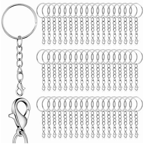 Anelli per Portachiavi Fai Da Te,100 Pezzi Anelli Portachiavi con Catenella,Anello Portachiavi,Keychain per Porta Chiavi Mestieri Lavori di Bricolage
