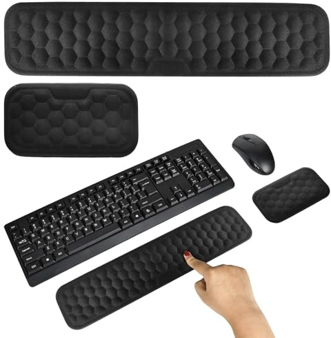 RUCUDIM Repose-poignet pour clavier et souris, repose-poignets, clavier avec point de massage, repose-poignet ergonomique en mousse à mémoire de forme, pour bureau et jeux, noir