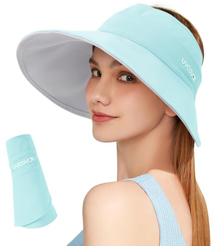 AYPOW Solvisir för kvinnor, utomhus UV-skydd ihålig topp solhatt, vändbar hatt med visir dam, sport visor golf tennishatt - grå och beige