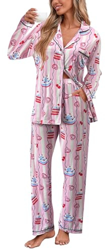 Famulily Women's Plus Size 2 Pack Lounge Wear Sets Winter Sleepwear Long Sleeve Comfy Pjs Homewear Set Pink XXL