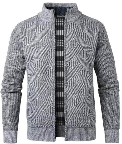 Btmpmcs Cárdigan de Hombre Cuello Alto Invierno Otoño Cálido Suéter con Forro Polar Chaqueta de Punto de Manga Larga Grueso Casuales Abrigo Cremallera Sudadera de Transición Jersey de Lana Outwear