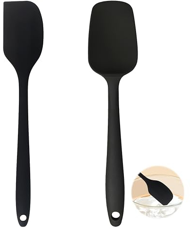 2 PCS Espátula de Silicona, 315℃ Lengua de Goma Flexible Espatulas Silicona Cocina Cuchara de Espátula de Siliconas Cocina Antiadherentes Flexibles sin BPA Hornear Cocinar Mezclar y Raspar (Negro)