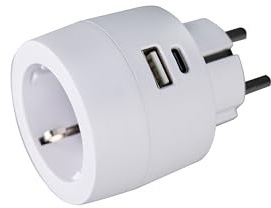 Laddningsuttag multikontakt adapterkontakt skyddskontakt med USB A+C-distributör flera kontakter 2-vägs 1 Schuko och 1 eurouttag vertikalt vitt (85317)