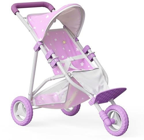 Olivia's Little World Baby Doll Jogging-Style Stroller with Canopy, Seatbelt and Storage Space, Purple and White