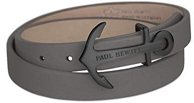 PAUL HEWITT Herren Wickelarmband North Bound aus Leder in Grau und Anker aus Edelstahl in Schwarz Armband-Länge 37,5 cm