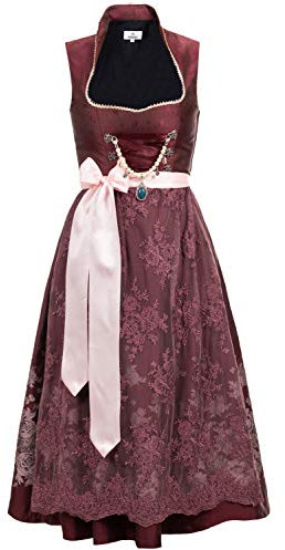 Edelnice Trachtenmode Exklusives Designer Stehkragen Langes Dirndl Stella inkl. Spitzen Dirndlschürze und Charivari Gr. 34-54 (46)