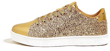 LUCKY STEP Womens Glitter Sneakers Lace up Fashion Sneakers Sparkly Casual Shoes for Women (Gold, 6US-36EU-3UK)