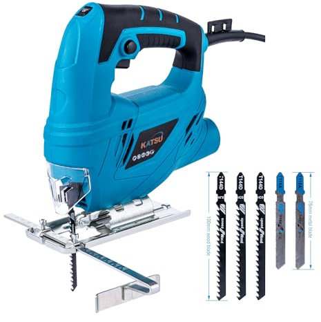 Sierra de Calar, KATSU 400W Sierra Calar Eléctrica con 5 Hojas, 0~3000 SPM, ± 45° Corte, Velocidades Variables, para Cotar Metal, Madera y Plástico (Budget)