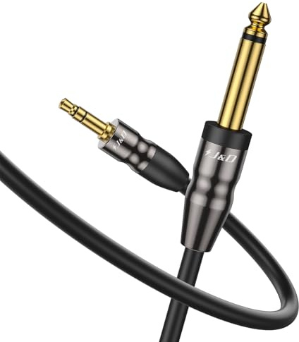J&D Cable Adaptador Jack 1/4 TS a 3,5 mm TRS, Carcasa de Cobre 6,35 mm Mono Macho a 1/8 Pulgada Macho Interconexión Estéreo Cable Aux Jack Adaptador, para amplificador, guitarra, laptop, 2 Metros