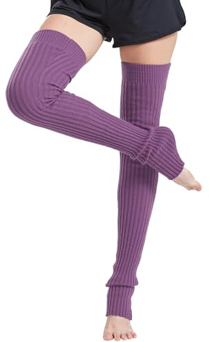 Nanxson Damen Stulpen Lange Gestrickt Beinwärmer Winter Beinstulpen Strumpf für Ballett Fitness Yoga (L, Lila)