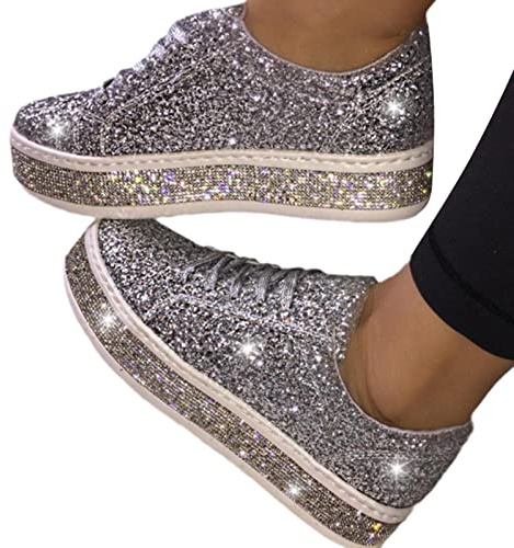 EGSDMNVSQ Baskets Femmes Paillettes Sneaker Paillettes sans Lacet Chaussures de Sport Chaussures décontractées Confortables Chaussures en Toile Dames Chaussures Toile