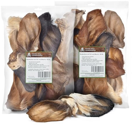 Kaureks Natur Hundeleckerlies Rinderohren mit Fell und Muschel 2x10 STK. Kausnack, wie Rinderkopfhaut