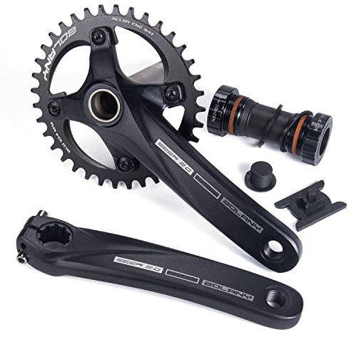 BOLANY Fahrrad Kurbelgarnitur 170mm kurbel 104BCD Hollowtech-Kurbelgarnitur 1 Fach Einzelspeed-Rundkettenblatt 34T/36T Zähne MTB Kurbelsatz mit Tretlager
