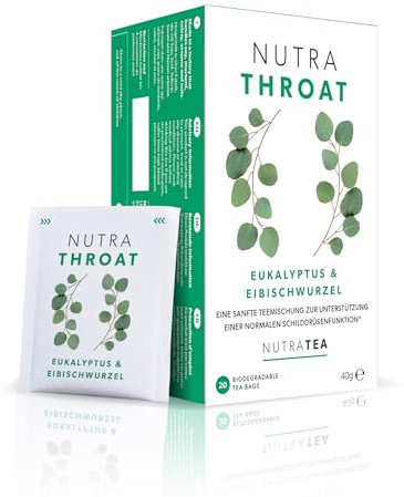 Nutra Tea NUTRATHROAT - Throat Herbal Tea | Throat Comfort Tea - For Sore Throat & Coughs with Marshmallow Root, Slippery Elm and Fenugreek - 20 Enveloped Tea Bags - Herbal Infusion (1 Pack)