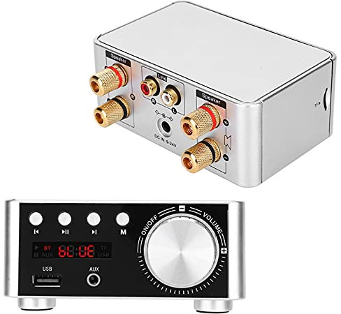 Amplificateur, HIFI Bluetooth 5.0 Amplificateur Audio Numérique Lecteur de Carte 50W X 2 Stéréo pour Amplificateur D'ampli (Noir) Composants électroniques Autres, Outils (Argent)