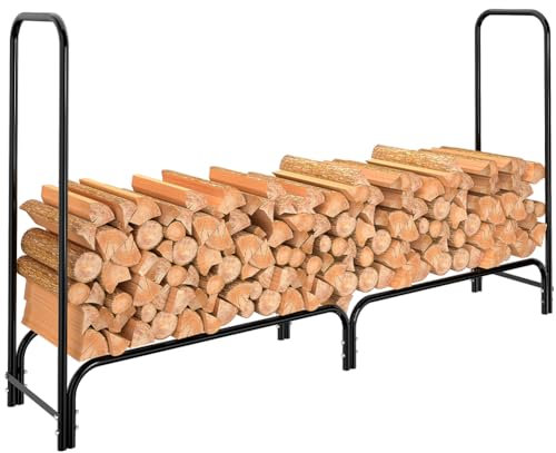 BAKAJI Portalegna Supporto Scaffale Struttura Tubolare in Metallo Porta Legna da Interno Esterno Legnaia Casa Giardino per Camino Caminetto Stufa Design Moderno (200 x 36 x 115 cm)