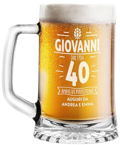 STAMPATEK Boccale per la Birra Personalizzato Regalo Compleanno 40 anni Idee Regalo 50 anni, 520 ml H 15,3 cm Ø 9,3 cm - Personalizzabile regalo amico compleanno Natale fan della birra - Anni