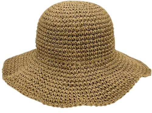 Bkrdty Strohhut Faltbar Stroh Sommerhut Damen Sonnenhut Atmungsaktiv Sommerhut Strand-Kopfbedeckung für Wandern Camping Reisen