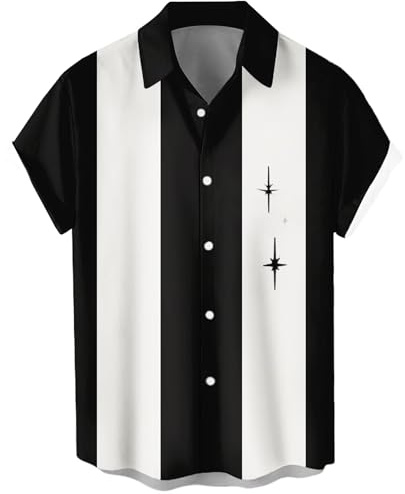 Poker- och bowlingskjorta i vintagestil för män, 1950-tal, retro, kortärmad skjorta med knäppning, Hawaii-skjorta