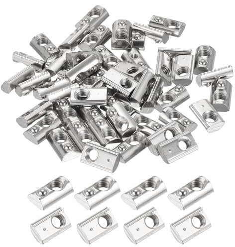 sourcing map 50Pcs M5 T Spring Nut Fastener Carbon Steel Nickel Plated Half Round Roll in Spring T Slot Nut for t-Slot Aluminum Profile 3D Printer, CNC Router 2020 Series