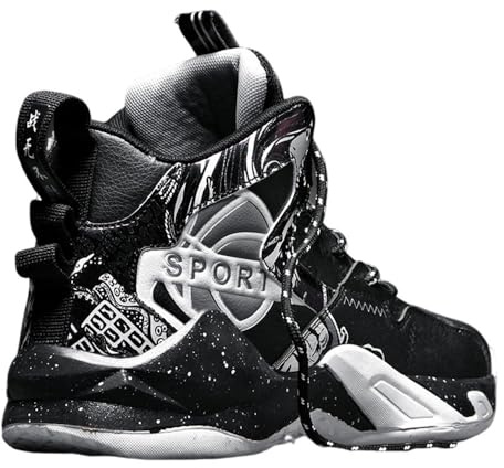 Hixingo Chaussure de Basketball for Hommes, Hautes Sneakers Baskets Enfant Automne et Hiver, Mode Baskets de Basket-Ball de Style Graffiti, Basket-Ball Chaussures de Sport pour Jeunes 36-45 EU