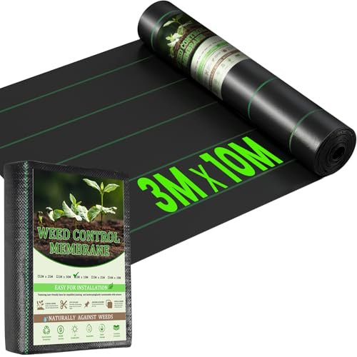 Heavy Duty Weed Control Membrane 3Mx10M,Durable&Air and Water Permeability Weed Suppressant Membrane, Effectively Control Weeds, Woven Roll Ground Cover for Patios, Garden, Flower beds, Landscaping