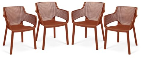 Keter Set x4 Silla de Exterior de jardín Elisa 61,5x53x78,4cm (Terracota) | resina,para jardín, terraza y balcón