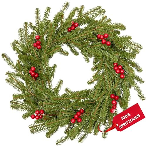 Couronne de Noel Artificielle 45 cm Premium, Couronne Noel Scandinave [100% Moulage par Injection] Décoration de Noël de l'Avent pour Extérieur et Intérieur, Fabriqué dans l'UE - Neige