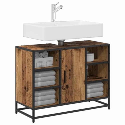 vidaXL Meuble de Lavabo de Salle de Bain Bois Ancien 80 x 33 x 60 cm, Meuble de Salle de Bain, Rangement rectangulaire, Organisateur élégant, Solutions Modernes et spacieuses