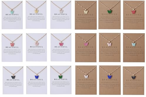 LOTSOF 18 Piece Butterfly Pendant Necklace Set, Colorful Acrylic Chain Necklaces for Women, Bohemian Jewelry Gift