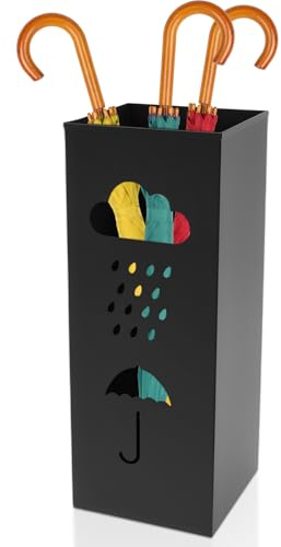 MENIBBLER Metal Umbrella Holder Freestanding Umbrella Stand 16.5x16.5x42CM Hollow-Out Design Square Umbrellas Storage Rack Decorative Walking Stick Holder for Hallway Entryway Home Hotel Office(black)