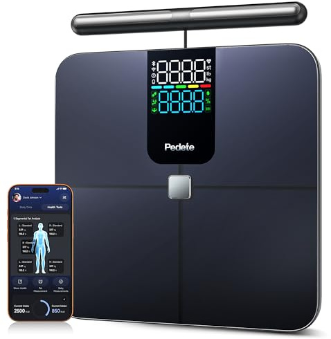 Körperfettwaage Smart Waage Personen,digitale Personenwaage mit 8 Elektroden,Digitale Waage mit Körperfett,Körperwaage Digital Bluetooth, für Protein, BMI und 28 körperanalysewaage,180kg. (schwarz-)