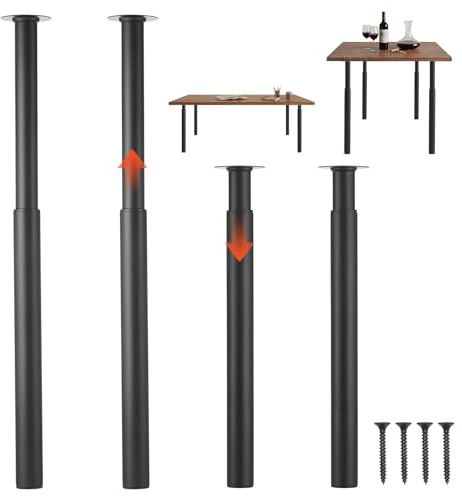 VEVOR Adjustable Table Legs, 28-43.3 in Steel Furniture Legs, 1200 lbs Max Load Heavy Duty, Quick Installation, Ideal for Home Office Desk DIY, Coffee Dinner Bar Tables, Workbenches, Set of 4, Black