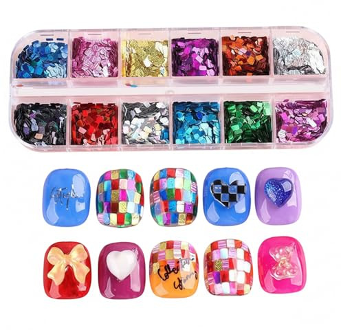 Holographic Glitter for Nails, 12-Color Nail Sequins Kit in Organized Case for Nail Art Designs, Glitter