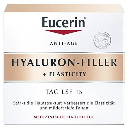 Eucerin Hyaluron-Filler + Elasticity Crema Giorno SPF 15 50 ml, Crema viso antimacchie e antirughe, Formula con Acido Ialuronico elasticizzante e Thiamidol per tutti i tipi di pelle