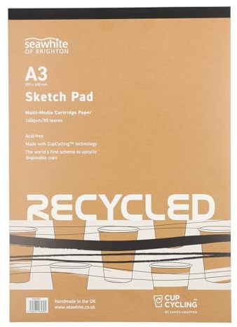 Sjövit – skissblock – återvunnet kassettpapper – A3-50 blad – 140 GSM – syrafri