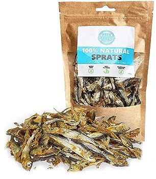 Pets Purest Sprotten Hundesnack & Katzensnack 100g - Natürlicher, luftgetrockneter Fischsnack für ausgewachsene/ältere Hunde, Welpen, Katzen - Getreide-, Gluten- & laktosefreie