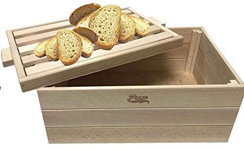 Caisse à pain en bois naturel avec planche à découper ramasse-miettes 36 x 26 x 15 cm