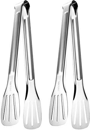 Kitchen Tongs,2 Pcs Stainless Steel Cooking Tongs 304 Sturdy Resistant BarbecueTongs Buffet Tongs for Kitchen,Air Fryer,Toaster,BBQ (Silver)