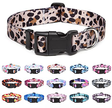 Suredoo Hundehalsband Verstellbares, Weich & Komfort Nylon Hunde Halsband für Kleine Mittlere Große Hunde Welpen Katzen (S, Leopard)
