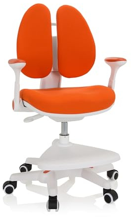 HJH Office 736419 Sedia per bambini KID WING Tessuto Arancio, Pratico poggiapiedi regolabile in altezza, girevole