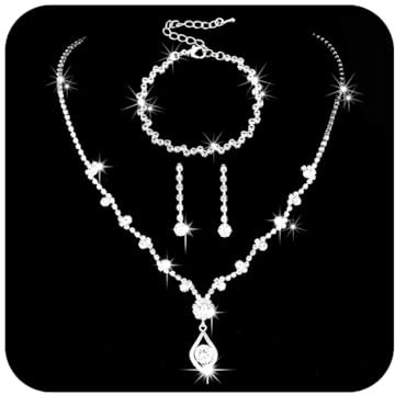 Ushiny Sparkly Strass Halskette Ohrringe und Armband Set Silber Braut Hochzeit Schmuck Sets für Damen