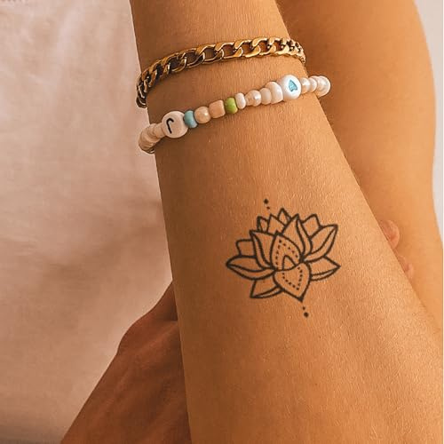 Inkster Tattoo Lotus Mandala | Temporäre Tattoos 2 Wochen | Hautfreundlich & EU-Kosmetikzertifiziert | hochwertige Temporäre Tattoos aus pflanzlichen Inhaltsstoffen | wasserfest