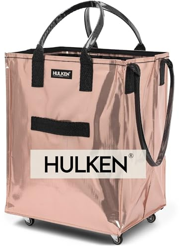 (Large, Rose Gold) Reusable Grocery Bag On Wheels, Shopping Trolley, Rolling Tote, Zipper Closure, Lightweight, Carries Up to 66 lb, Folds Flat, Unbreakable Handles
